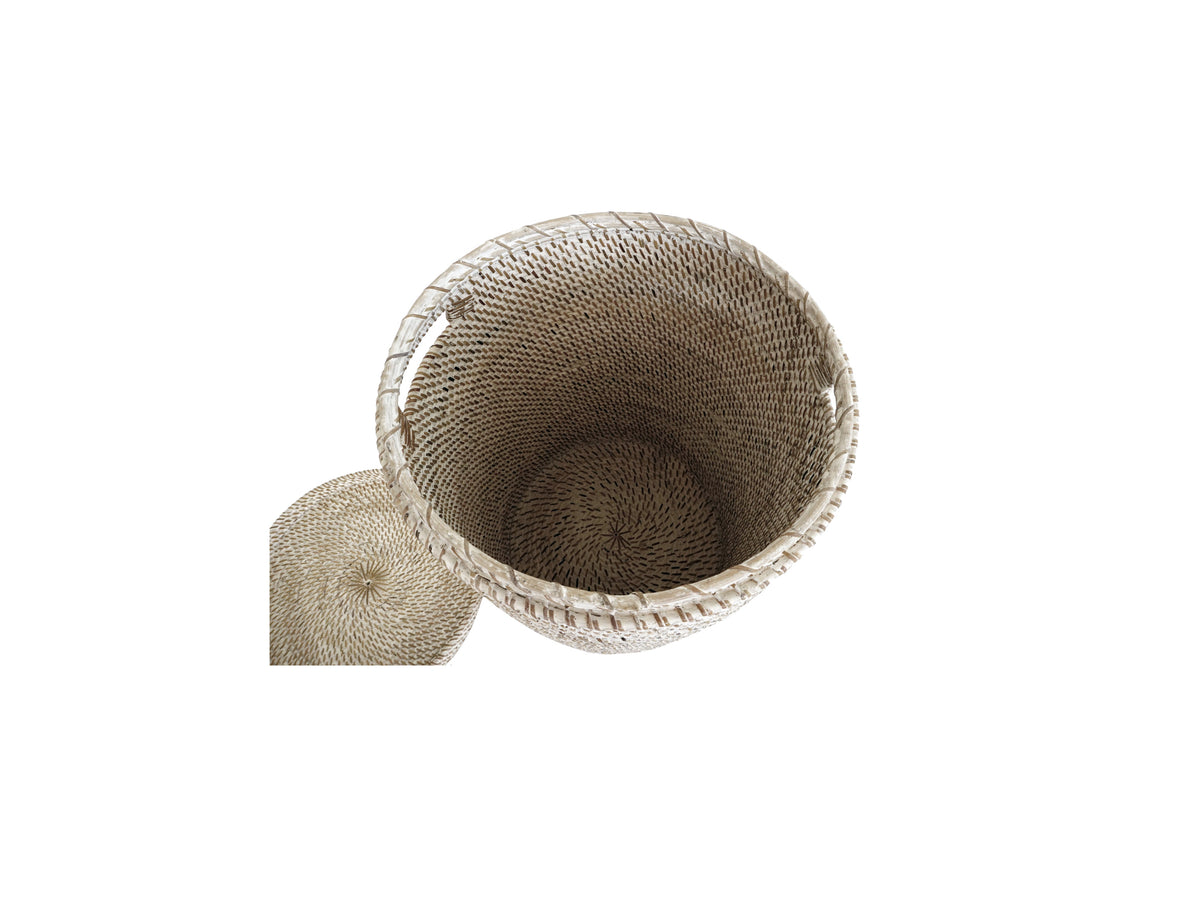 Rattan Wäschekorb Aga - Rattan mit Deckel weiss